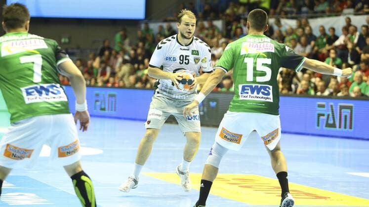Frisch Auf Göppingen vs Füchse Berlin. Paul Drux (Berlin, 95) am Ball Frisch Auf Göppingen vs Füchse Berlin, Ottostadt Magdeburg EHF Cup Finals 2018, Saison 2017 2018, 19.05.2018 Magdeburg Copyright: xEibner-Pressefotox EP_taeger