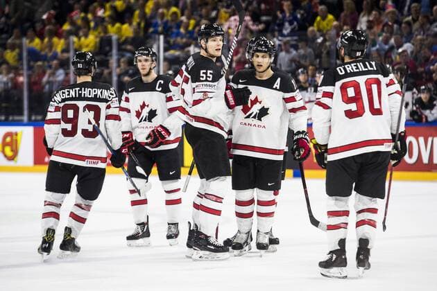 180519 Kanadas Colton Parayko jublar efter 2-3 under semifinalen i ishockey-VM mellan Kanada och Schweiz den 19 maj 2018 i Köpenhamn. Copyright: PETTERxARVIDSON BB180519PA169