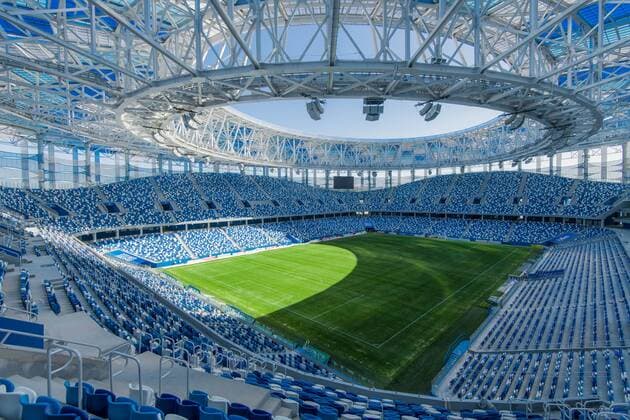 (180520) -- MOSCOW, May 20, 2018 -- Picture taken on April 16, 2018 shows the inside view of Nizhny Novgorod Stadium which will host the 2018 World Cup matches in Volgogard, Russia. ) (SP)RUSSIA-NIZHNY NOVGOROD-WORLD CUP-STADIUM FIFAxLOC 