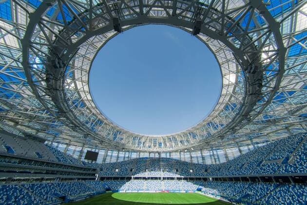 (180520) -- MOSCOW, May 20, 2018 -- Picture taken on April 16, 2018 shows the inside view of Nizhny Novgorod Stadium which will host the 2018 World Cup matches in Volgogard, Russia. ) (SP)RUSSIA-NIZHNY NOVGOROD-WORLD CUP-STADIUM FIFAxLOC 