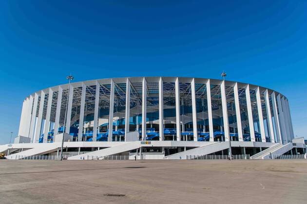 (180520) -- MOSCOW, May 20, 2018 -- Picture taken on April 16, 2018 shows the exterior view of Nizhny Novgorod Stadium which will host the 2018 World Cup matches in Volgogard, Russia. ) (SP)RUSSIA-NIZHNY NOVGOROD-WORLD CUP-STADIUM FIFAxLOC 