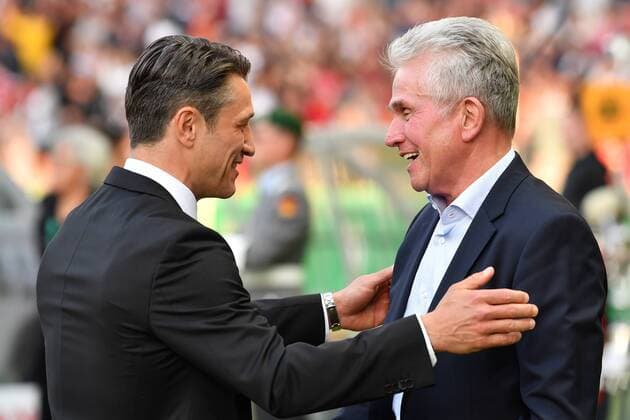 v.li:Niko KOVAC (Trainer Eintracht Frankfurt) begruesst Jupp HEYNCKES (Trainer Bayern Muenchen). DFB Pokal Finale, FC Bayern Muenchen (M) - Eintracht Frankfurt (F) 1-3, im Olympiastadion in Berlin am 19.05.2018