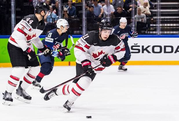 Eishockey WM, USA- Kanada 180520 Kanadas Jean-Gabriel Pageau under bronsmatchen i ishockey-VM mellan USA och Kanada den 20 maj 2018 i Köpenhamn. Copyright: PETTERxARVIDSON BB180520PA053