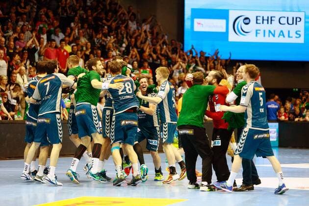 Saint Raphael Var vs Füchse Berlin. Berlin Jubel über den Sieg, Jubel nach Spielende Finale Saint Raphael Var vs Füchse Berlin, Ottostadt Magdeburg EHF Cup Finals 2018, Saison 2017 2018, 20.05.2018 Magdeburg Copyright: xEibner-Pressefotox EP_taeger