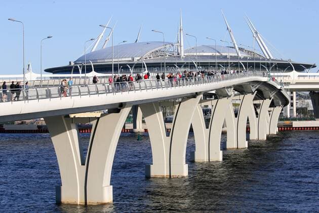 ST PETERSBURG, RUSSIA â€“ MAY 201, 2018Yaktenny Bridge leading to Saint Petersburg Stadium, a venue for 2018 FIFA World Cup WM Weltmeisterschaft Fussball matches. Peter Kovalev TASS  TS080542