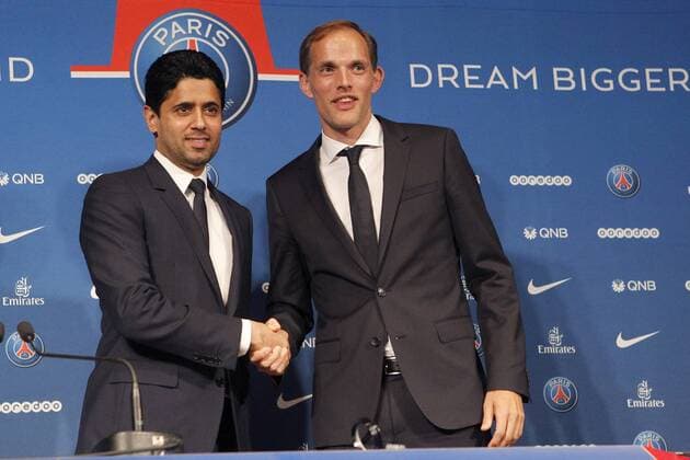 Bilder des Tages - SPORT Fußball, Paris Saint Germain präsentiert Thomas Tuchel als Trainer Nasser Al-Khelaifi - Thomas Tuchel FOOTBALL : Presentation de Thomas Tuchel - Parc des Princes - 20 05 2018 MichaelBaucher Panoramic 