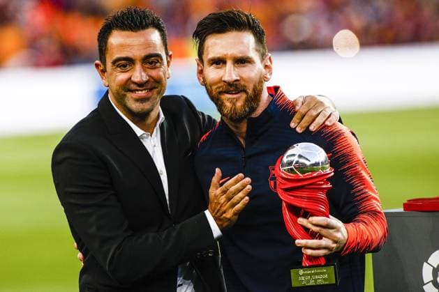 May 20, 2018 - Barcelona, Catalonia, Spain - Xavi Hernandez and 10 Leo Messi from Argentina of FC Barcelona Barca during the La Liga football match between FC Barcelona v Real Sociedad at Camp Nou Stadium in Spain on May 20 of 2018. Barcelona v Real Sociedad - La Liga  - ZUMAn230 20180520_zaa_n230_1003 Copyright: xXavierxBonillax