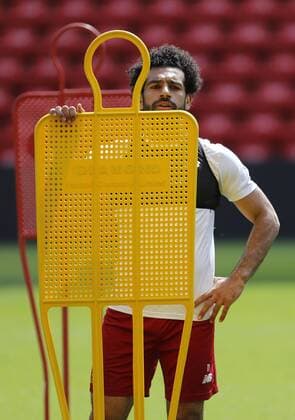 Bilder des Tages - SPORT 21st May 2018, Anfield, Liverpool, England; Liverpool open media day ahead of Champions League Final; Mohamed Salah of Liverpool during today s open training session at Anfield ahead of this week s Champions League final in Kiev against Real Madrid  ActionPlus12028020 AlanxMartin