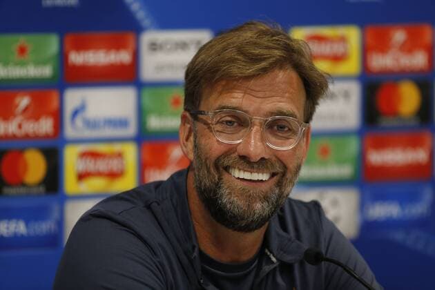 21st May 2018, Anfield, Liverpool, England; Liverpool open media day ahead of Champions League Final; Lievrpool manager Jurgen Klopp speaking to the media at Anfield during today s press conference PK Pressekonferenz ahead of this week s Champions League final in Kiev against Real Madrid  ActionPlus12028056 AlanxMartin