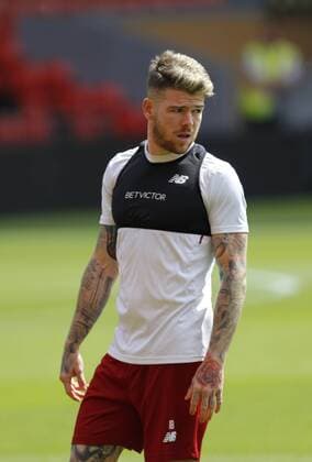 21st May 2018, Anfield, Liverpool, England; Liverpool open media day ahead of Champions League Final; Alberto Moreno of Liverpool during today s open training session at Anfield ahead of this week s Champions League final in Kiev against Real Madrid  ActionPlus12028085 AlanxMartin