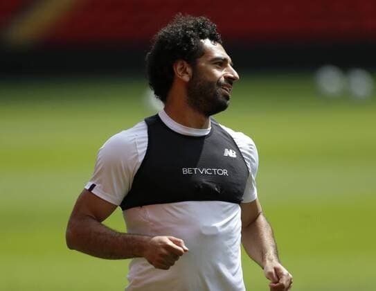 21st May 2018, Anfield, Liverpool, England; Liverpool open media day ahead of Champions League Final; Mohamed Salah of Liverpool during today s open training session at Anfield ahead of this week s Champions League final in Kiev against Real Madrid  ActionPlus12028089 AlanxMartin