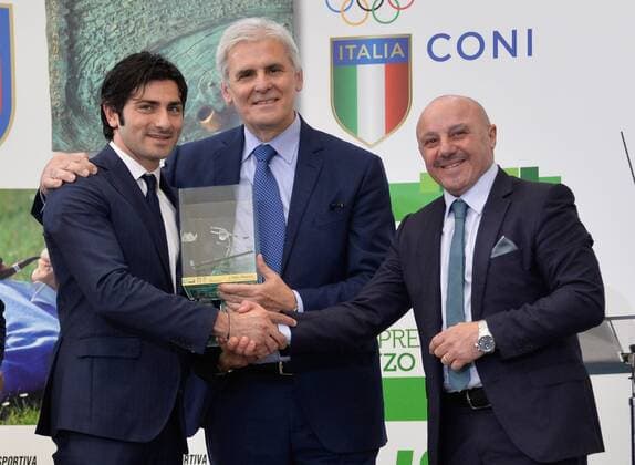 May 21, 2018 - Rome, Italy - The referee Enzo Maresca and Marcello Nicchi during the CONI Enzo Bearzot Award 2018 on may 21, 2018 in Rome, Italy. Enzo Bearzot Award 2018  - ZUMAn230 20180521_zaa_n230_695 Copyright: xSilviaxLorex
