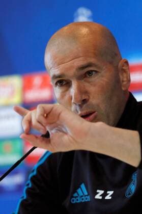 Real Madrid s head coach, French Zinedine Zidane, attends a press conference PK Pressekonferenz on the occasion of the Open Media Day ahead of the UEFA Champions League final, in Madrid, Spain, 22 May 2018. UEFA Champions League final between Real Madrid and Liverpool will be held at the NSC Olimpiyskiy Stadium in Kiev on 26 May 2018. Real Madrid Open Media Day !ACHTUNG: NUR REDAKTIONELLE NUTZUNG!  Copyright: xJuanxCarlosxHidalgox GRAF2686 20180522-636625841794635773
