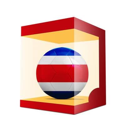 WM 2018, Grafik mit Landesfarben-Fußball der Teilnehmer Soccer balls with team flag from Costa Rica in transparent box on white background BOMBAERTxPatrick  xBELGAIMAGE-136195029x