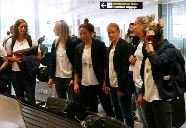 Lyon vs Wolfsburg, Finale CL Frauen Kiew, Ukraine, 22.05.2018, FUßBALL - Olympique Lyon vs VfL Wolfsburg, Finale UEFA Frauen Champions League, Saison 2017-18. Bild zeigt: Ankunft Kiew Kiew