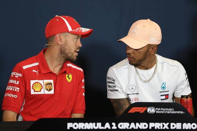 23rd May 2018, Circuit de Monaco, Monaco, Monte Carlo; Monaco Formula 1 Grand Prix, Wednesday press conference PK Pressekonferenz Mercedes AMG Petronas Motorsport, Lewis Hamilton and Scuderia Ferrari, Sebastian Vettel  ActionPlus12028256 Octane