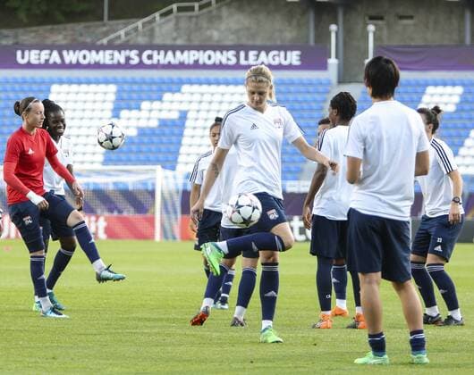 May 23, 2018 - Kiev, Ukraine - FC Olympique Lyonnais players are seen during their rehersal for UEFA Women s Champions League Final at Valeriy Lobanovskyi Stadium in Kyiv, Ukraine, May 23, 2018 FC Olympique Lyonnais rehearsal  - ZUMAn230 20180523_zaa_n230_1064 Copyright: xSergiixKharchenkox