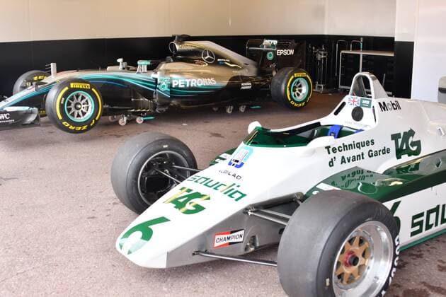 Monte-Carlo, Monaco 24,05,2018 F1 Grand Prix of Monte-Carlo day of test in the photo: the Mercedes of Nico Rosberg in comparison with the williams of Keke Rosberg father and son winners of a World Championship WM Weltmeisterschaft f1 in two different epochs  Copyright: xManuelexMangiarottix xIPAx xManuelexMangiarottix