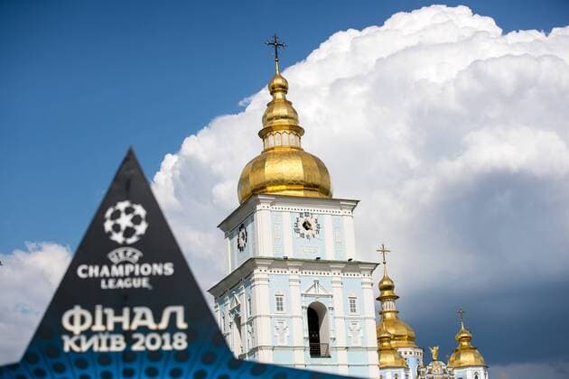 SOCCER - UEFA Men & Women CL KIEV,UKRAINE,24.MAY.18 - SOCCER - UEFA Men & Women Championships League, final, preview. Image shows a sign and St. Michael s Golden-Domed Monastery. GEPAxpictures xMaticxKlansek