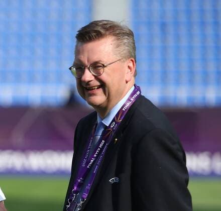 Lyon vs Wolfsburg, Finale CL Frauen, Kiew, Ukraine, 24.05.2018, FUßBALL - Olympique Lyon vs VfL Wolfsburg, Finale UEFA Frauen Champions League, Saison 2017-18. Bild zeigt: DFB-Präsident Reinhard Grindel Kiew