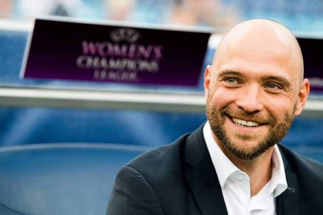 180524 Stephan Lerch, head coach of Wolfsburg, ahead of the UEFA Women s Champions League final between VfL Wolfsburg and Olympique Lyonnais on May 24, 2018 in Kyiv. Photo: Vegard Wivestad Grott BILDBYRAN kod VG 170174 Copyright: VEGARDxWIVESTADxGRoTT BB180524BB024
