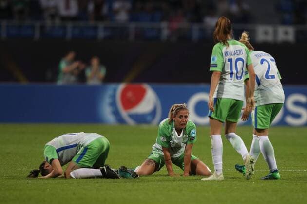 Themen der Woche - SPORT KW21 WOMEN SOCCER - UEFA Women CL, Wolfsburg vs Lyon KIEV,UKRAINE,24.MAY.18 - WOMEN SOCCER - UEFA Women Champions League, final, VfL Wolfsburg vs Olympique Lyon. Image shows the rejoicing of Ewa Pajor, Tessa Wullaert and Isabel Kerschowski (Wolfsburg). GEPAxpictures xMaticxKlansek