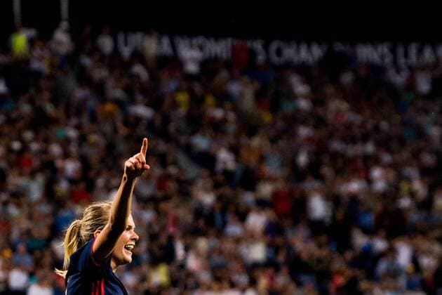 180524 Ada Hegerberg of Lyon celebrates after 3-1 during the UEFA Women s Champions League final between VfL Wolfsburg and Olympique Lyonnais on May 24, 2018 in Kyiv. Photo: Vegard Wivestad Grott BILDBYRAN kod VG 170174 Copyright: VEGARDxWIVESTADxGRoTT BB180524BB074