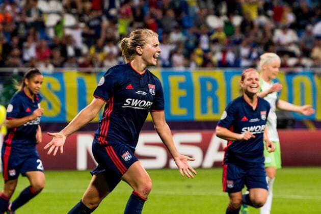 180524 Ada Hegerberg of Lyon celebrates after 3-1 during the UEFA Women s Champions League final between VfL Wolfsburg and Olympique Lyonnais on May 24, 2018 in Kyiv. Photo: Vegard Wivestad Grott BILDBYRAN kod VG 170174 Copyright: VEGARDxWIVESTADxGRoTT BB180524BB075