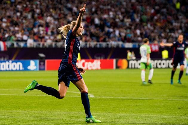 180524 Ada Hegerberg of Lyon celebrates after 3-1 during the UEFA Women s Champions League final between VfL Wolfsburg and Olympique Lyonnais on May 24, 2018 in Kyiv. Photo: Vegard Wivestad Grott BILDBYRAN kod VG 170174 Copyright: VEGARDxWIVESTADxGRoTT BB180524BB076