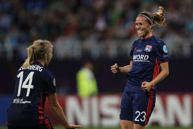 WOMEN SOCCER - UEFA Women CL, Wolfsburg vs Lyon KIEV,UKRAINE,24.MAY.18 - WOMEN SOCCER - UEFA Women Champions League, final, VfL Wolfsburg vs Olympique Lyon. Image shows the rejoicing of Ada Hegerberg and Camille Abily (Lyon). GEPAxpictures xMaticxKlansek