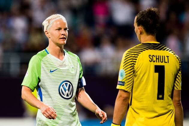 180524 Nilla Fischer of Wolfsburg looks dejected after the UEFA Women s Champions League final between VfL Wolfsburg and Olympique Lyonnais on May 24, 2018 in Kyiv. Photo: Vegard Wivestad Grott BILDBYRAN kod VG 170174 Copyright: VEGARDxWIVESTADxGRoTT BB180524BB087