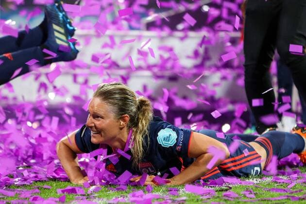 WOMEN SOCCER - UEFA Women CL, Wolfsburg vs Lyon KIEV,UKRAINE,24.MAY.18 - WOMEN SOCCER - UEFA Women Champions League, final, VfL Wolfsburg vs Olympique Lyon. Image shows the rejoicing of AmandineÊHenry (Lyon). GEPAxpictures xMaticxKlansek
