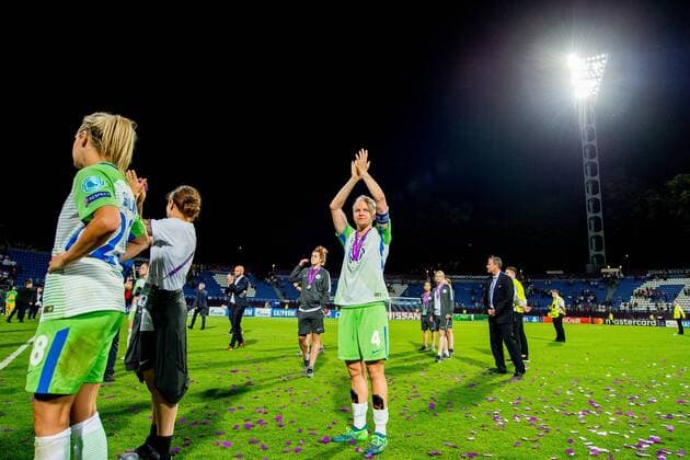 180524 Nilla Fischer of Wolfsburg looks dejected after the UEFA Women s Champions League final between VfL Wolfsburg and Olympique Lyonnais on May 24, 2018 in Kyiv. Photo: Vegard Wivestad Gr¿tt BILDBYRN kod VG 170174 Copyright: VEGARDxWIVESTADxGR¯TT BB180524BB114