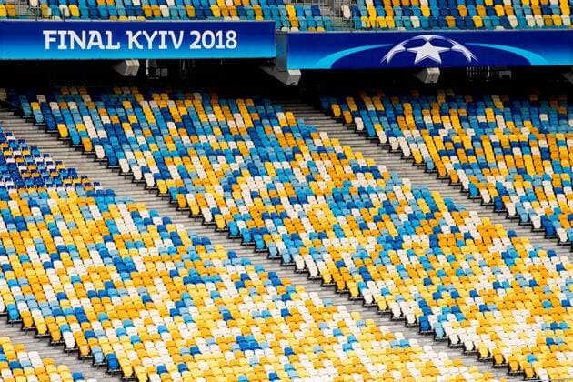 180525 General interior view of the NSC Olimpiyskiy stadium ahead of the UEFA Champions League final between Real Madrid and Liverpool on May 25, 2018 in Kyiv. Photo: Vegard Wivestad Gr¿tt BILDBYRN kod VG 170175 Copyright: VEGARDxWIVESTADxGR¯TT BB180525BB004
