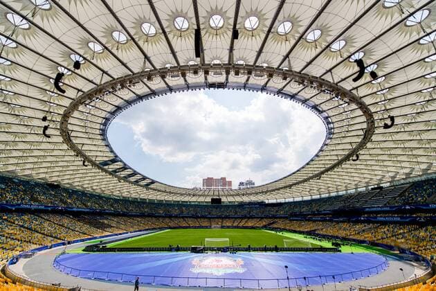180525 General interior view of the NSC Olimpiyskiy stadium ahead of the UEFA Champions League final between Real Madrid and Liverpool on May 25, 2018 in Kyiv. Photo: Vegard Wivestad Gr¿tt BILDBYRN kod VG 170175 Copyright: VEGARDxWIVESTADxGR¯TT BB180525BB007