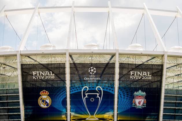 180525 General exterior view of the NSC Olimpiyskiy stadium ahead of the UEFA Champions League final between Real Madrid and Liverpool on May 25, 2018 in Kyiv. Photo: Vegard Wivestad Gr¿tt BILDBYRN kod VG 170175 Copyright: VEGARDxWIVESTADxGR¯TT BB180525BB010