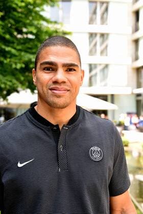 Handball Spieler Daniel Narcisse von Paris Saint-Germain Handball, am 25.05.2018 in Köln beim Media Call zur Handball Champions League VELUX EHF FINAL4 2018 das am 26. und 27.Mai in Köln stattfindet.