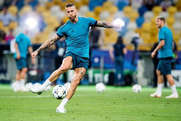 180525 Sergio Ramos of Real Madrid during a training session on May 25, 2018 in Kyiv. Photo: Vegard Wivestad Grott BILDBYRAN kod VG 170177 Copyright: VEGARDxWIVESTADxGRoTT BB180525BB121