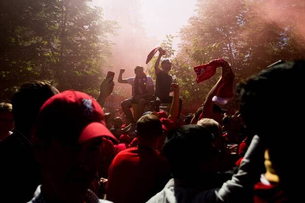 180526 Fans of Liverpool ahead of the UEFA Champions League final between Real Madrid and Liverpool on May 26, 2018 in Kyiv. Photo: Vegard Wivestad Gr¿tt BILDBYRN kod VG 170178 Copyright: VEGARDxWIVESTADxGR¯TT BB180526BB178