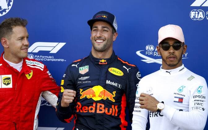 Motorsports: FIA Formula One World Championship WM Weltmeisterschaft 2018, Grand Prix of Monaco, 5 Sebastian Vettel (GER, Scuderia Ferrari), 3 Daniel Ricciardo (AUS, Aston Martin Red Bull Racing), 44 Lewis Hamilton (GBR, Mercedes AMG Petronas Motorsport), Monte Carlo Monaco