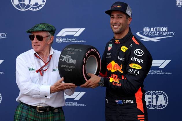 Formel 1, GP Monaco, Ricciardo im Qualifying vor Vettel und Hamilton Photo4 LaPresse 26 05 2018 Monte Carlo, Monaco Grand Prix Formula One Monaco 2018 In the pic: pole position Daniel Ricciardo (AUS) Red Bull Racing RB14 and Sir Jackie Stewart (GBR)  Copyright: xPhoto4 LaPressex