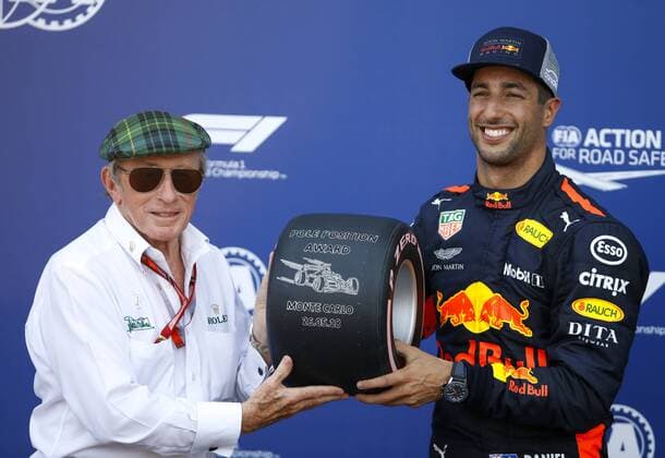 Formel 1, GP Monaco, Ricciardo im Qualifying vor Vettel und Hamilton Motorsports: FIA Formula One World Championship WM Weltmeisterschaft 2018, Grand Prix of Monaco, Sir Jackie Stewart, 3 Daniel Ricciardo (AUS, Aston Martin Red Bull Racing), Monte Carlo Monaco