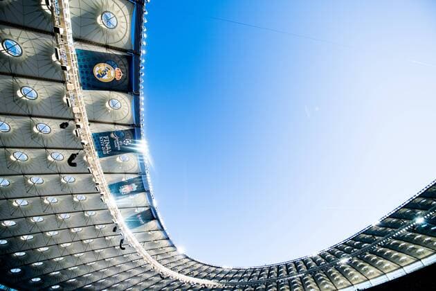 180526 General interior view of NSC Olimpiyskiy stadium ahead of the UEFA Champions League final between Real Madrid and Liverpool on May 26, 2018 in Kyiv. Photo: Vegard Wivestad Grott BILDBYRAN kod VG 170178 Copyright: VEGARDxWIVESTADxGRoTT BB180526BB494