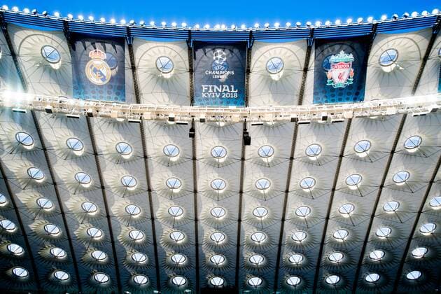 180526 General interior view of NSC Olimpiyskiy stadium ahead of the UEFA Champions League final between Real Madrid and Liverpool on May 26, 2018 in Kyiv. Photo: Vegard Wivestad Grott BILDBYRAN kod VG 170178 Copyright: VEGARDxWIVESTADxGRoTT BB180526BB498