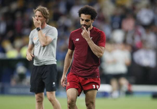 Mohamed Salah of Liverpool warms up during the UEFA Champions League Final match at the NSK Olimpiyskiy Stadium, Kiev. Picture date 26th May 2018. Picture credit should read: David Klein Sportimage EDITORIAL USE ONLY. No use with unauthorised audio, video, data, fixture lists, club league logos or live services. Online in-match use limited to 120 images, no video emulation. No use in betting, games or single club league player publications.