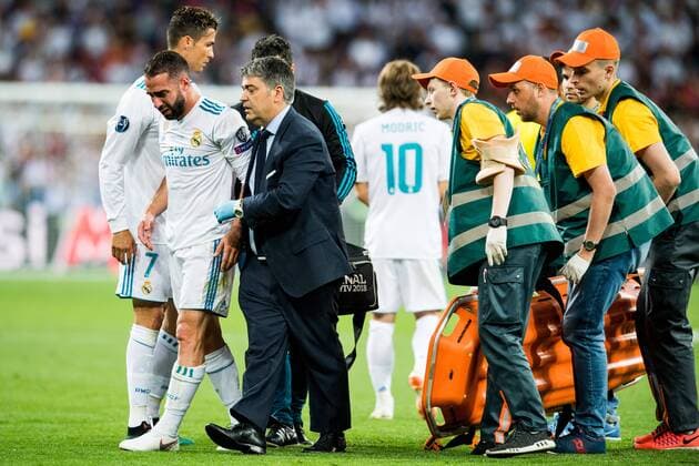 Fußball, CL Finale, Real Madrid - FC Liverpool 180526 Dani Carvajal of Real Madrid with an injury during the UEFA Champions League final between Real Madrid and Liverpool on May 26, 2018 in Kyiv. Photo: Vegard Wivestad Grott BILDBYRAN kod VG 170178 Copyright: VEGARDxWIVESTADxGRoTT BB180526ZW011