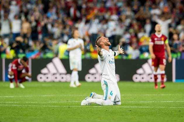 Fußball, CL Finale, Real Madrid - FC Liverpool 180526 Sergio Ramos of Real Madrid celebrates after the UEFA Champions League final between Real Madrid and Liverpool on May 26, 2018 in Kyiv. Photo: Vegard Wivestad Grott BILDBYRAN kod VG 170178 Copyright: VEGARDxWIVESTADxGRoTT BB180526ZI025