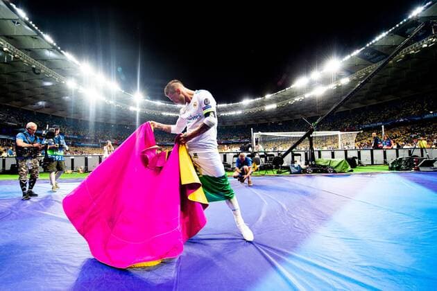 180526 Sergio Ramos of Real Madrid celebrates after the UEFA Champions League final between Real Madrid and Liverpool on May 26, 2018 in Kyiv. Photo: Vegard Wivestad Grott BILDBYRAN kod VG 170178 Copyright: VEGARDxWIVESTADxGRoTT BB180526ZN028