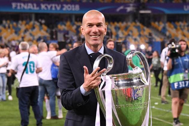 ZINEDINE ZIDANE (ENTRAINEUR REAL MADRID) - JOIE - TROPHEE FOOTBALL : Real Madrid vs Liverpool - Ligue des Champions - Finale - 26 05 2018 AnthonyBIBARD FEP Panoramic 