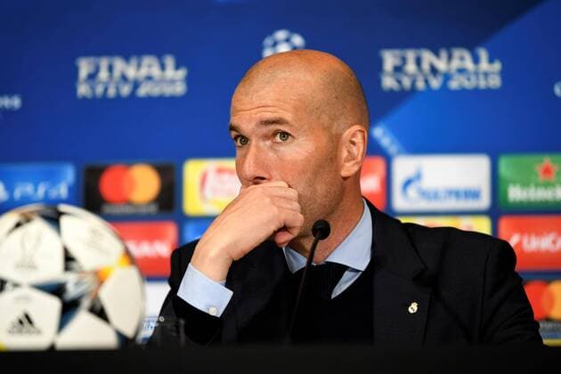 Real Madrid coach Zinedine Zidane delivers statements to the press after his team won the UEFA Champions League final game between Real Madrid and Liverpool FC at the NSC Olimpiyskiy stadium in Kiev, Ukraine, 26 May 2018. UCL Final 2018 - Real Madrid vs Liverpool FC !ACHTUNG: NUR REDAKTIONELLE NUTZUNG!  Copyright: xMykolaxTysx RML01 20180527-636629781625988403